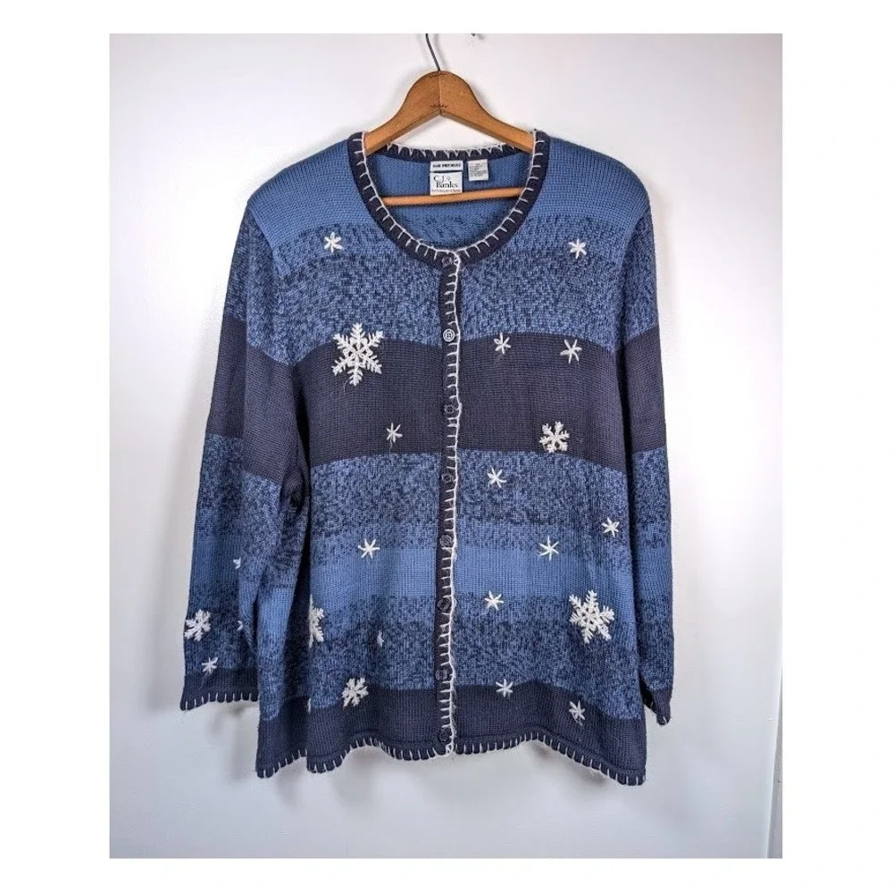 CJ Banks Cardigan Sweater Size 3X Hand Embroidered Winter Snowflakes Cottagecore